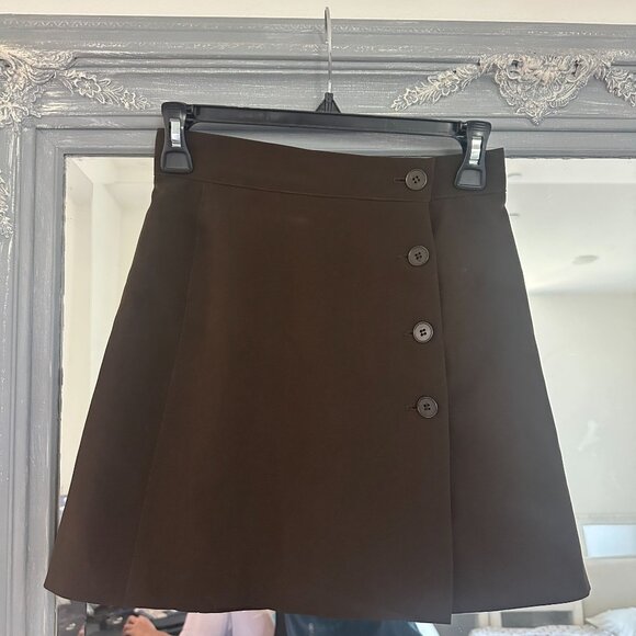 Vintage 90s French Connection A-Line‎ Button Front Mini Skirt in Brown Size 6 - Picture 2 of 6
